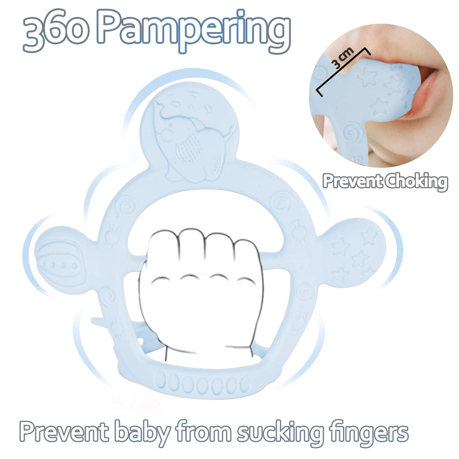 【Never Drop from Hand】 HEORSHE Baby Teething Toys for 1 Year Old Baby Boy Teethers for Infants Toddlers Silicone Molars Adjustable Chew Toys for Babies Boy 3 4 5 6 7 8 9 10 11 12 Months (Blue)