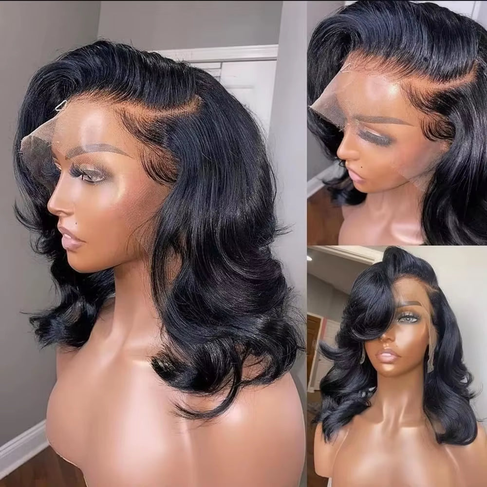 Body Wave Short Bob 13X6 Transparent Lace Front Human Hairwigs 13X4 HD Pre Plucked Lace Frontal Wig for Women 200%