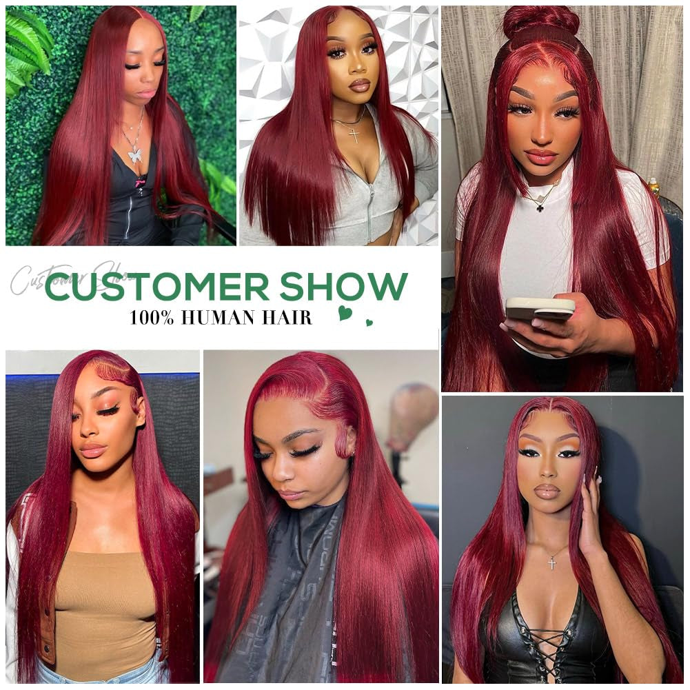 99J Burgundy 13X4 Lace Front Wigs Human Hair 180% Density 28 Inch Straight Lace Front Wigs Human Hair Wig for Women with Baby Hair