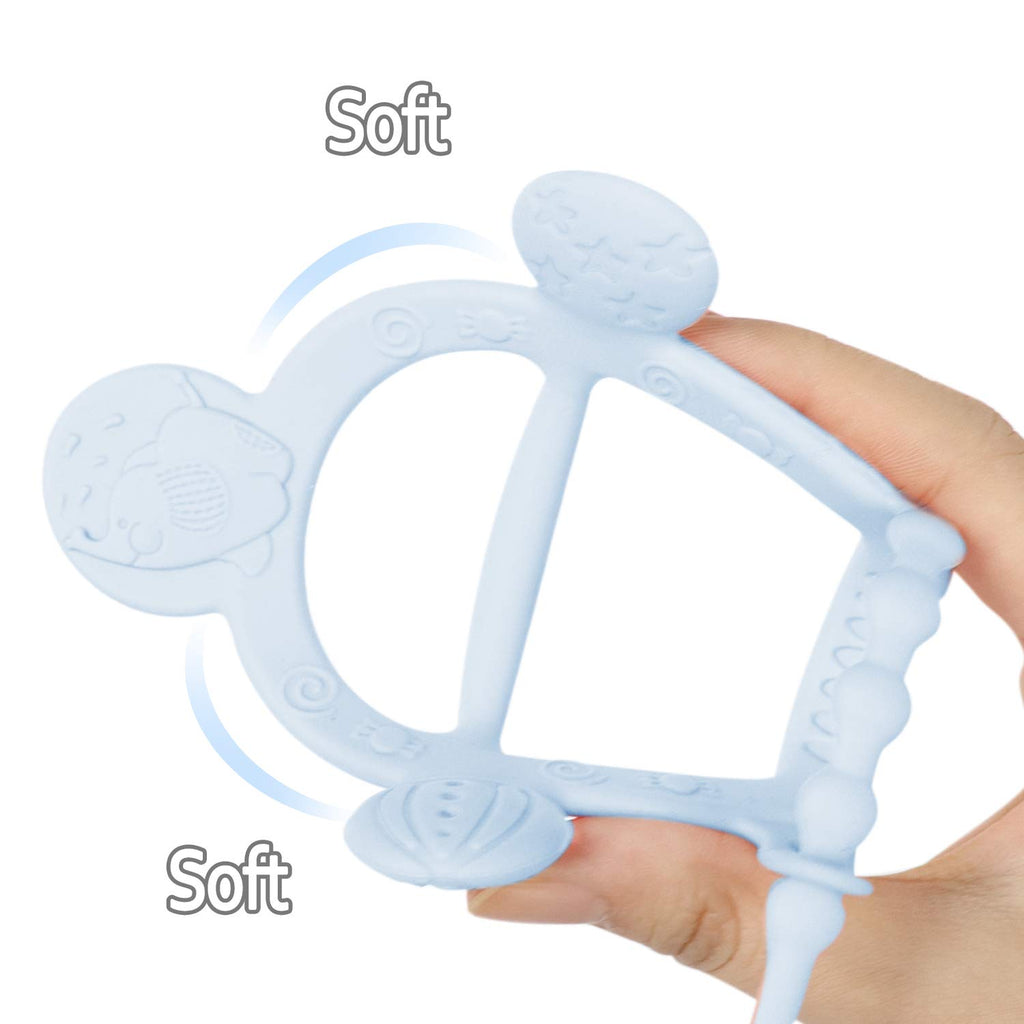 【Never Drop from Hand】 HEORSHE Baby Teething Toys for 1 Year Old Baby Boy Teethers for Infants Toddlers Silicone Molars Adjustable Chew Toys for Babies Boy 3 4 5 6 7 8 9 10 11 12 Months (Blue)