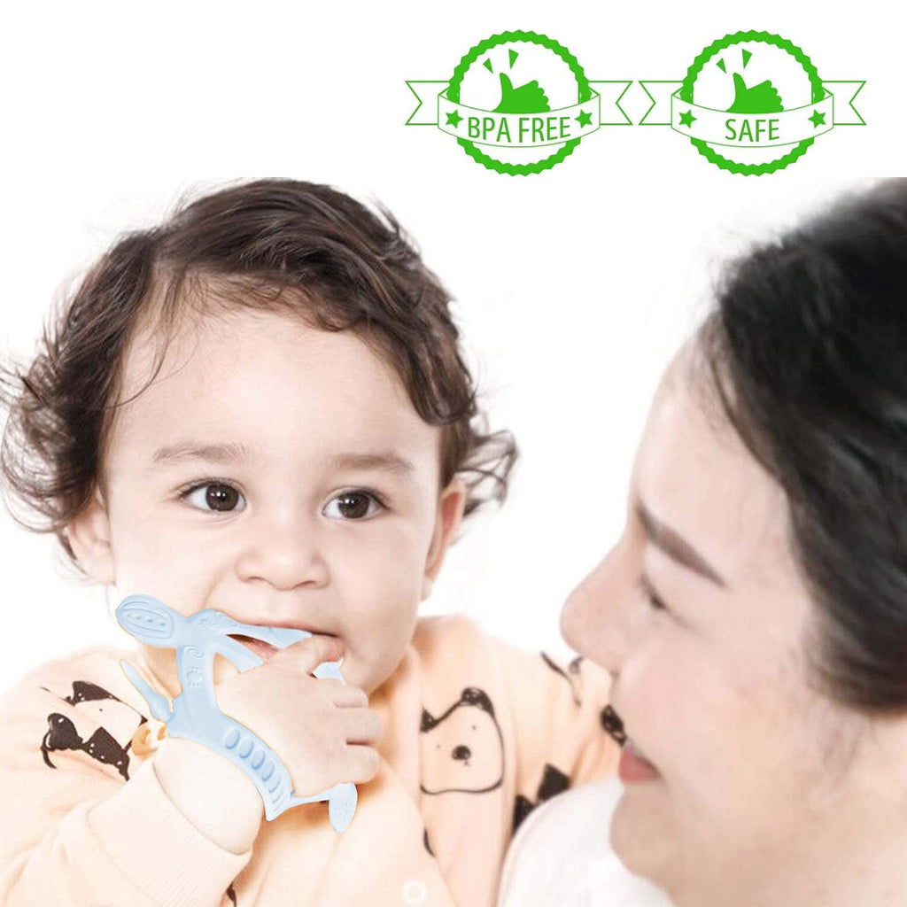 【Never Drop from Hand】 HEORSHE Baby Teething Toys for 1 Year Old Baby Boy Teethers for Infants Toddlers Silicone Molars Adjustable Chew Toys for Babies Boy 3 4 5 6 7 8 9 10 11 12 Months (Blue)