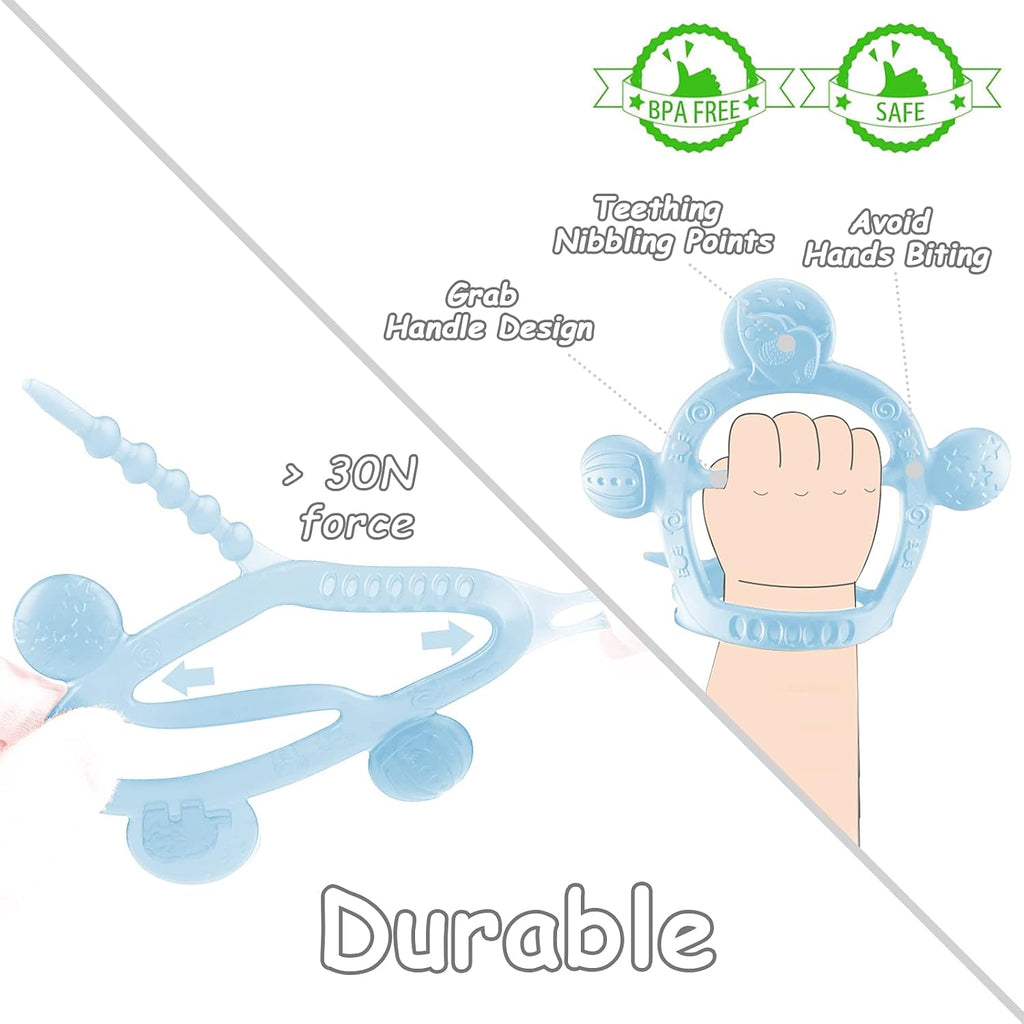 【Never Drop from Hand】 HEORSHE Baby Teething Toys for 1 Year Old Baby Boy Teethers for Infants Toddlers Silicone Molars Adjustable Chew Toys for Babies Boy 3 4 5 6 7 8 9 10 11 12 Months (Blue)