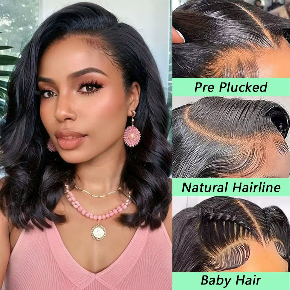 Body Wave Short Bob 13X6 Transparent Lace Front Human Hairwigs 13X4 HD Pre Plucked Lace Frontal Wig for Women 200%