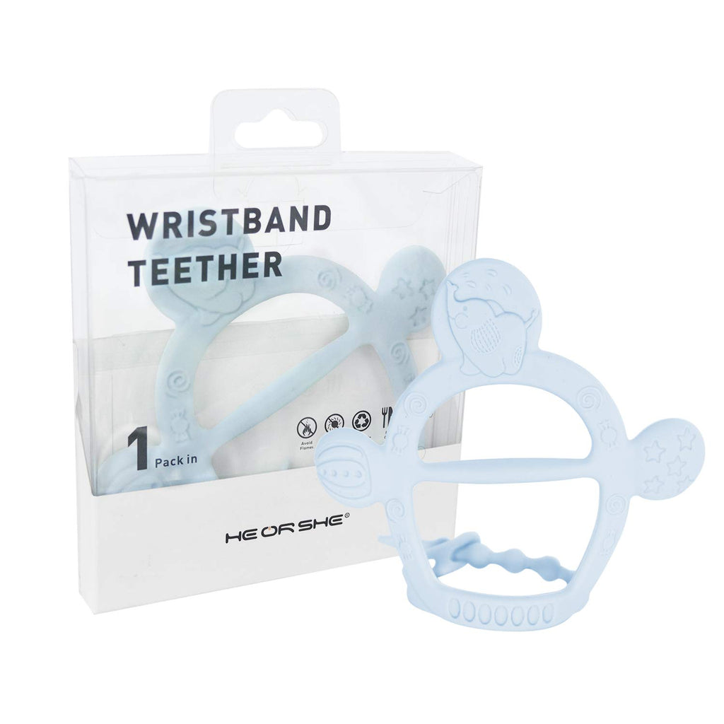 【Never Drop from Hand】 HEORSHE Baby Teething Toys for 1 Year Old Baby Boy Teethers for Infants Toddlers Silicone Molars Adjustable Chew Toys for Babies Boy 3 4 5 6 7 8 9 10 11 12 Months (Blue)