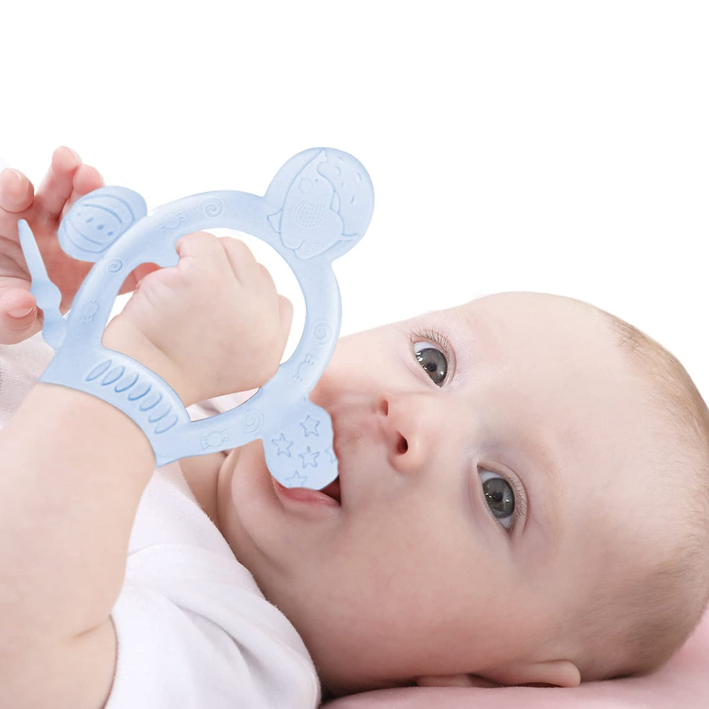 【Never Drop from Hand】 HEORSHE Baby Teething Toys for 1 Year Old Baby Boy Teethers for Infants Toddlers Silicone Molars Adjustable Chew Toys for Babies Boy 3 4 5 6 7 8 9 10 11 12 Months (Blue)