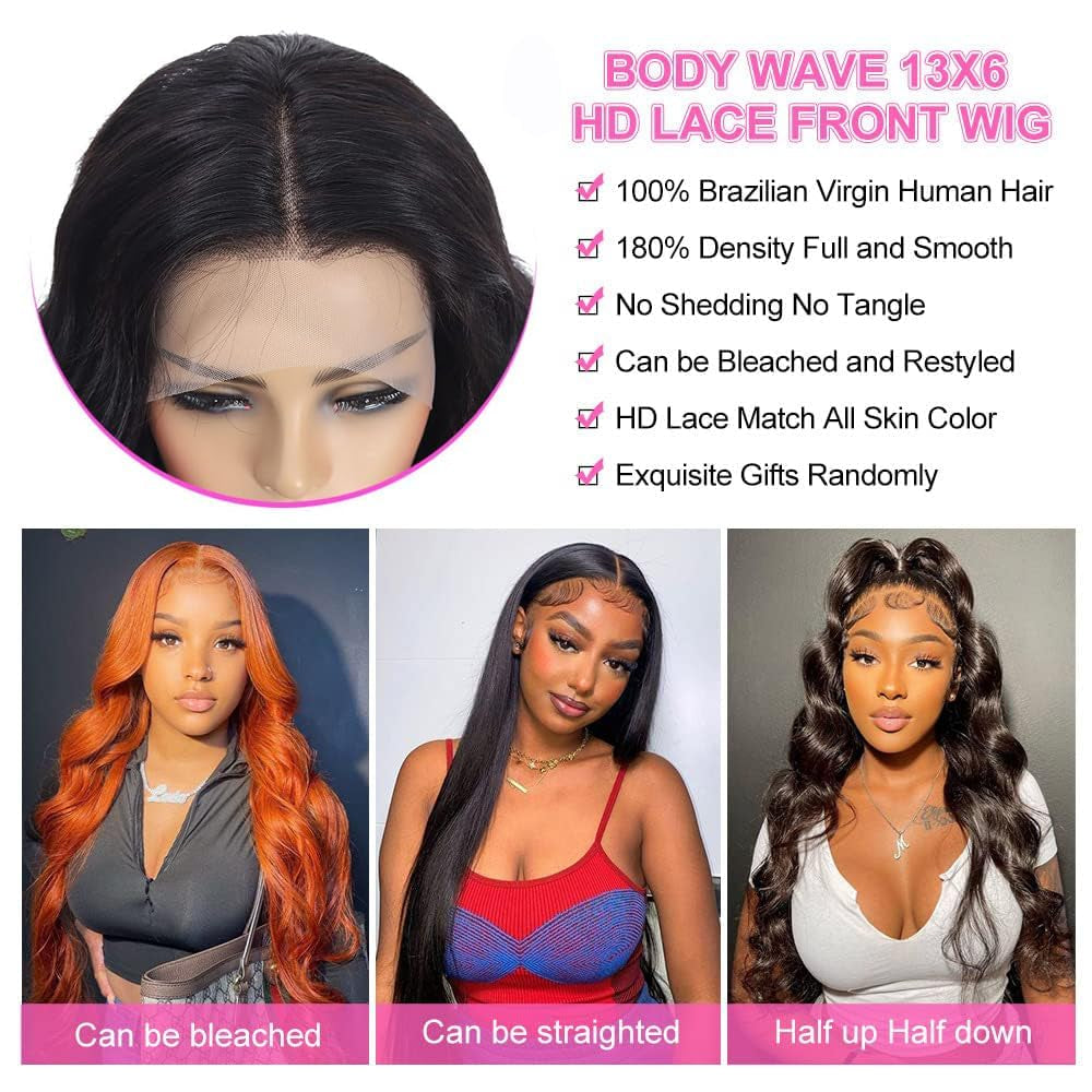 13X6 HD Body Wave Lace Front Wigs Human Hair 30Inch Pre Plucked Glueless Wigs Human Hair Pre Plucked with Baby Hair Brazilian Virgin Human Hair Lace Front Wigs