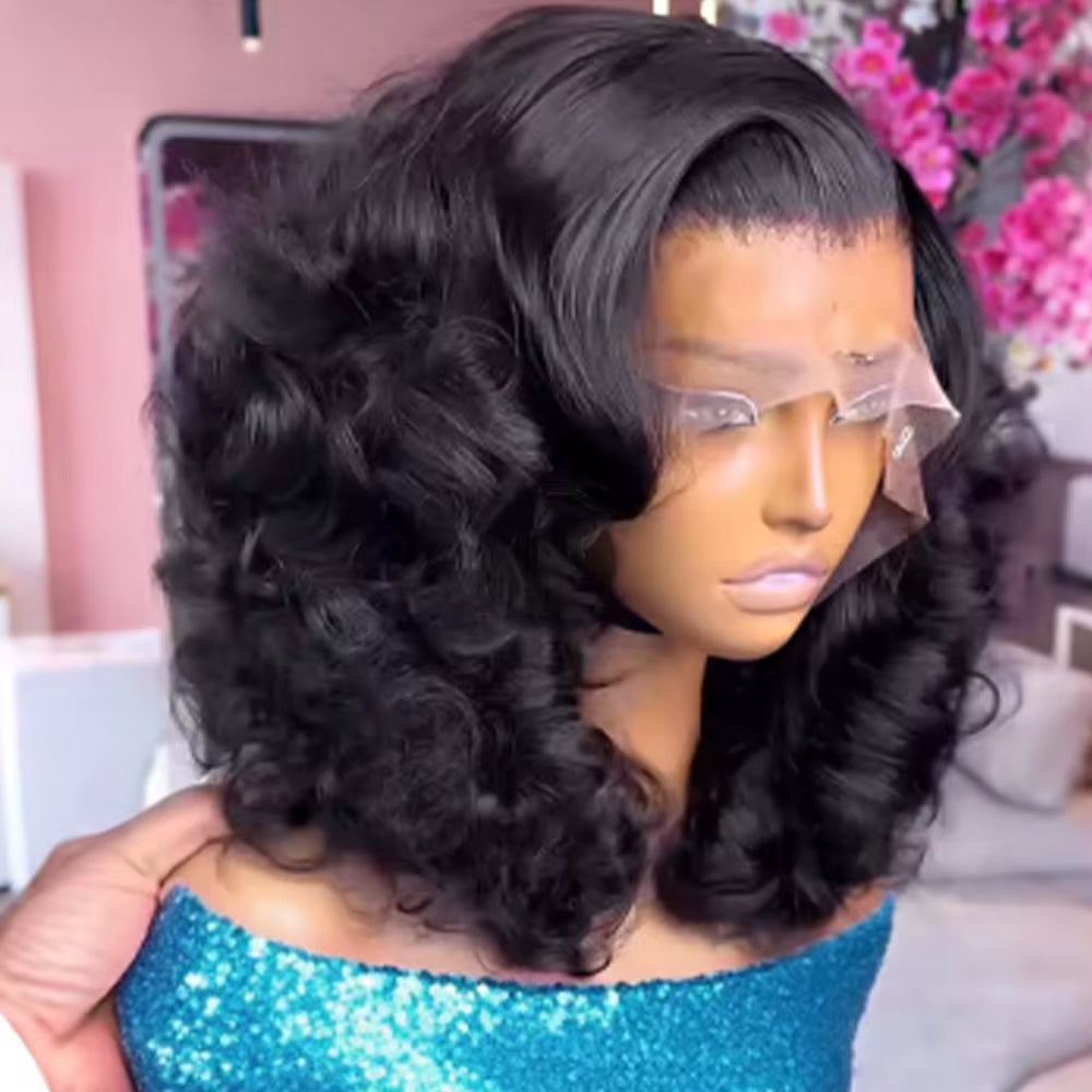 Body Wave Short Bob 13X6 Transparent Lace Front Human Hairwigs 13X4 HD Pre Plucked Lace Frontal Wig for Women 200%